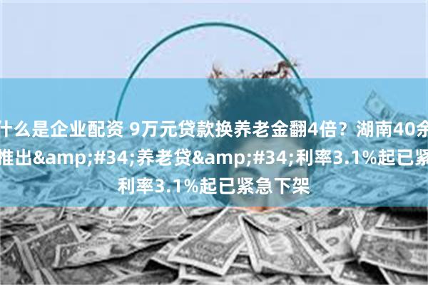 什么是企业配资 9万元贷款换养老金翻4倍?湖南40余家银行推出"养老贷"利率3.1%起已紧急下架